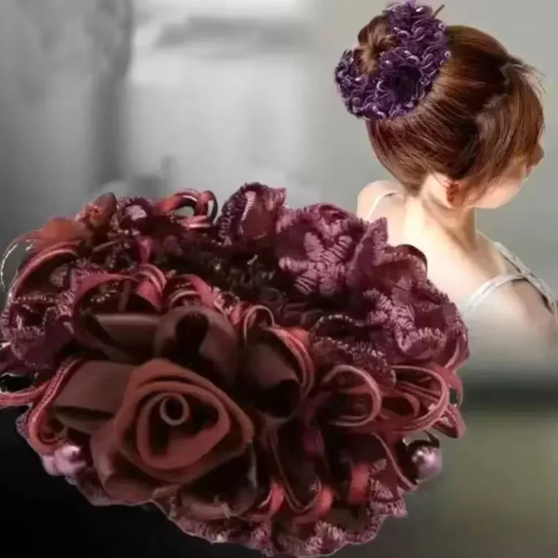 Élastique à cheveux élégant en forme de rose avec dentelle, couleur unie, accessoires pour cheveux