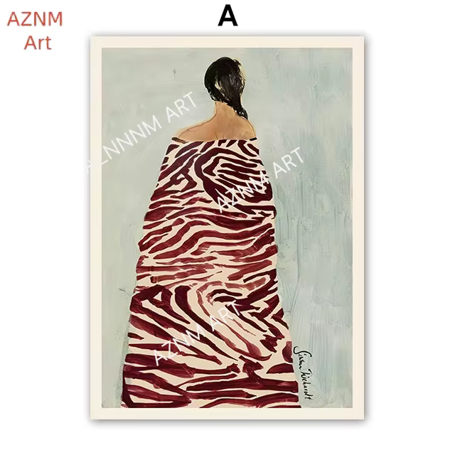 Affiches et impressions abstraites de visage de fille à rayures rouges et à fleurs