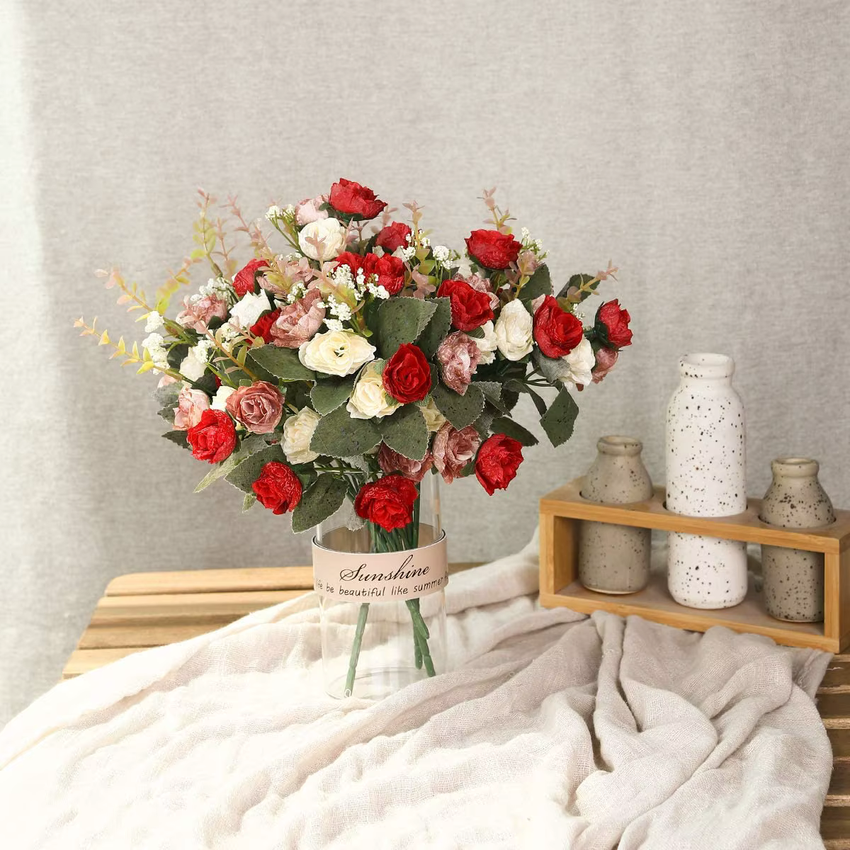 Rose fleurs artificielles fleur de soie avec tiges fausses