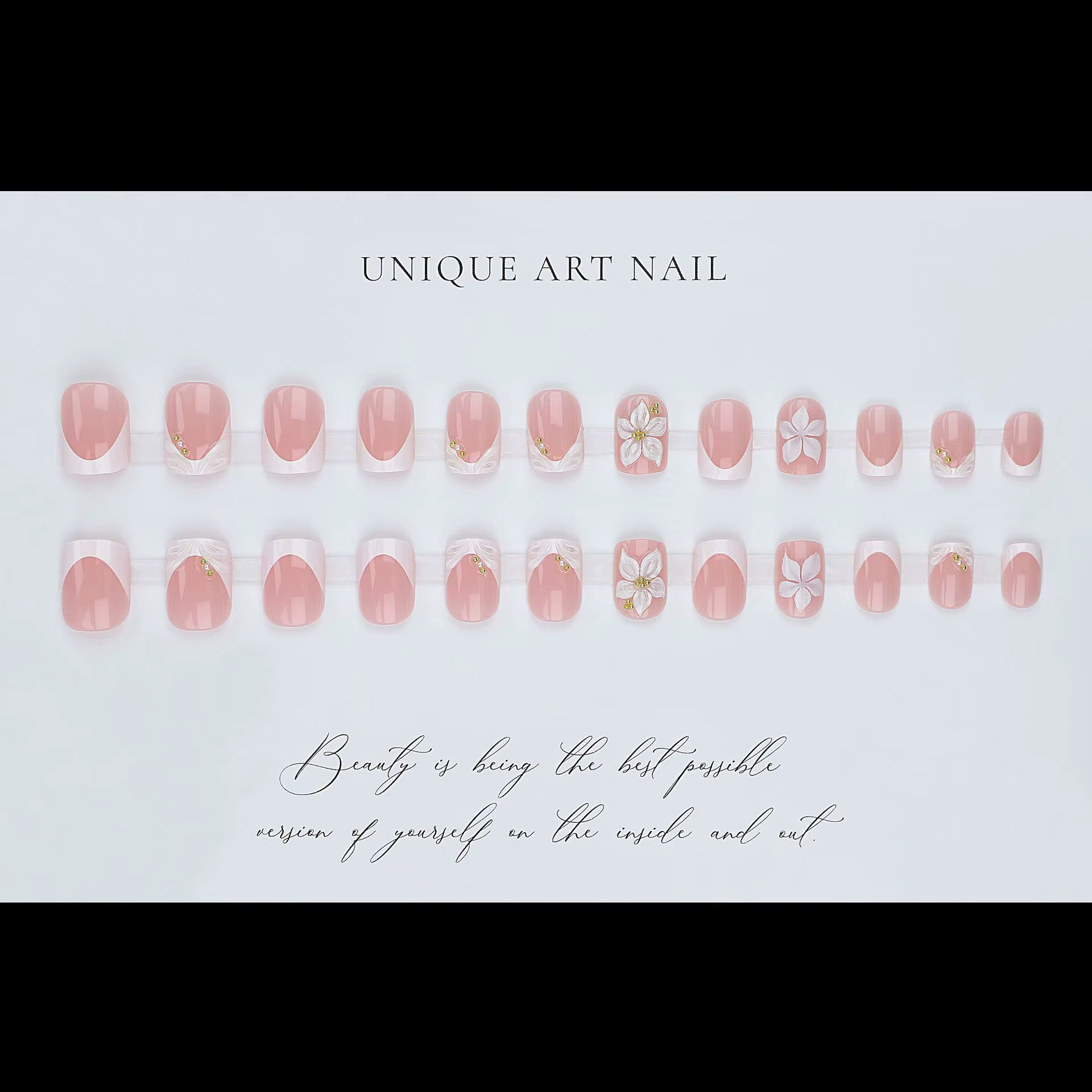 Faux ongles 3D pour femmes et filles, style français, blanc, rose, vert, bordure embossée, fleurs, bandes, printemps été, pose facile.