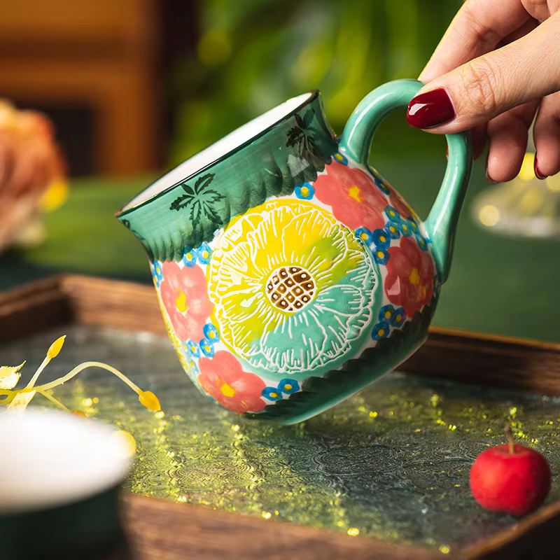 Tasse en céramique à fleurs Vintage faite à la main, Design créatif café lait petit déjeuner tasse pour bureau maison rétro thé tasse d'eau 2025 nouveau