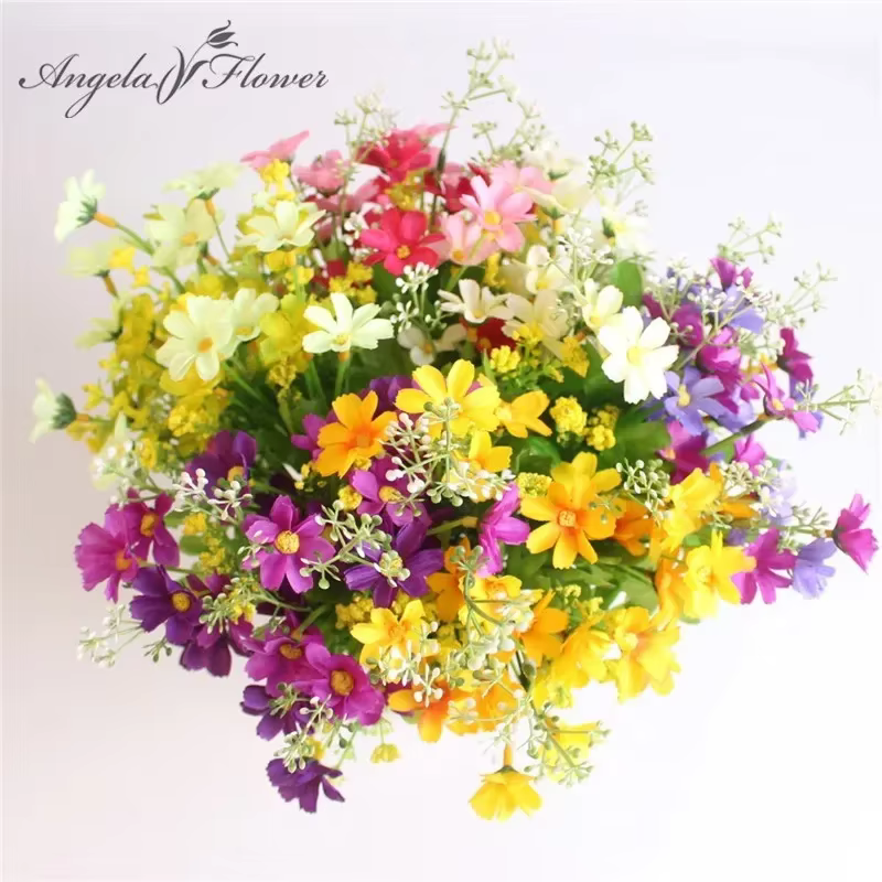 22*33CM un Bouquet 7branches 28 têtes marguerite en soie fleur décorative artificielle bricolage Arrangement Floral de mariage décor de Table de chambre à coucher