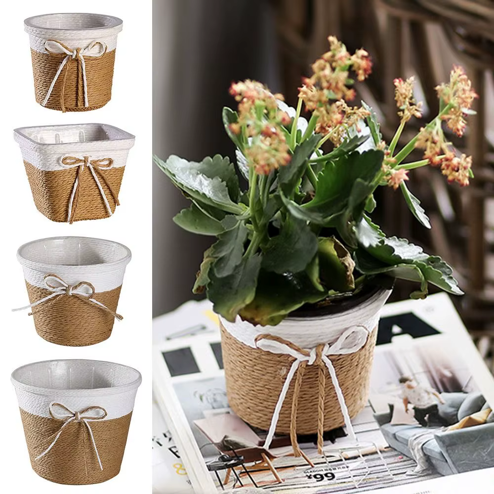 Pot de fleur tressé en corde de papier