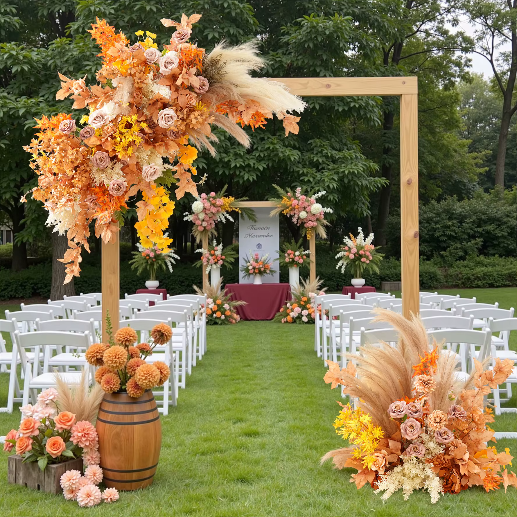 C8985 automne café Rose Pampas herbe feuilles accrocher Arrangement Floral mariage toile de fond décor allée fleur florale Photo fournitures