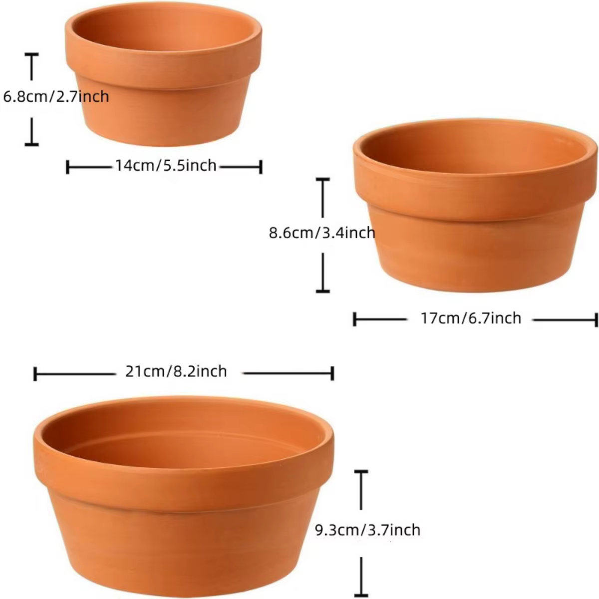 Pots peu profonds en terre cuite