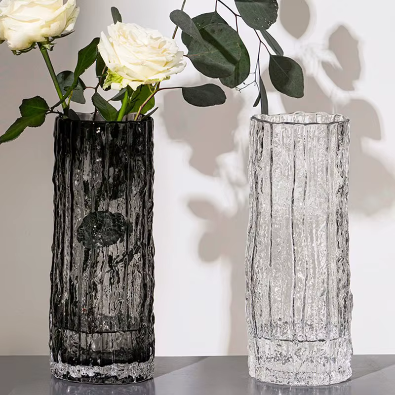 Vase en verre transparent pour décoration de table à manger
