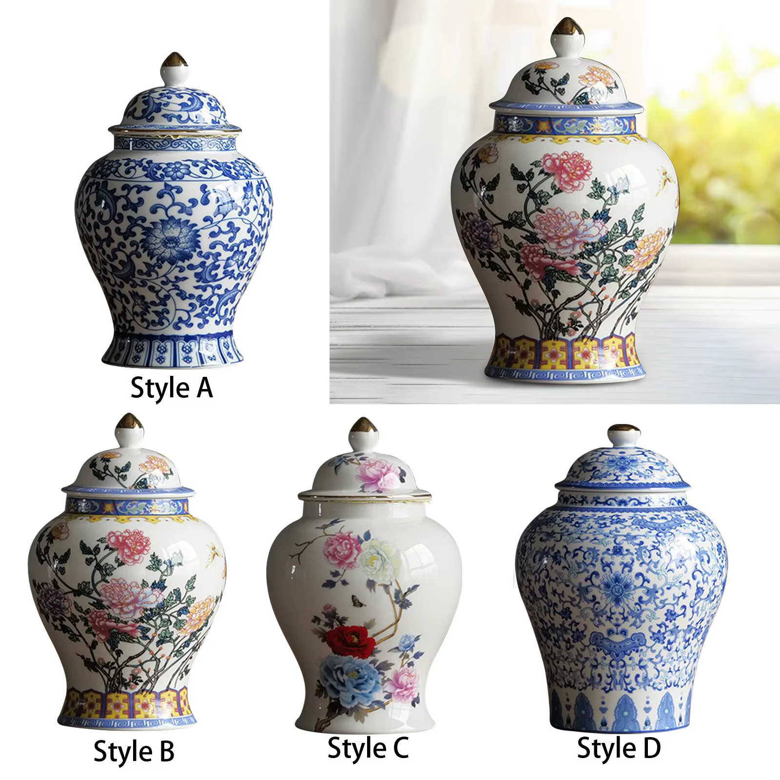 Pot de gingembre en céramique de Style chinois, Vase de fleurs séchées de Style Oriental émaillé