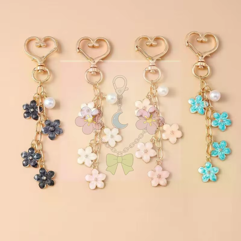 Porte-clés Fleur en Émail et Perle Mignonne - Pendentif Végétal pour Sac à Main Femme Fille, Décoration DIY, Bijoux Faits Main, Cadeaux