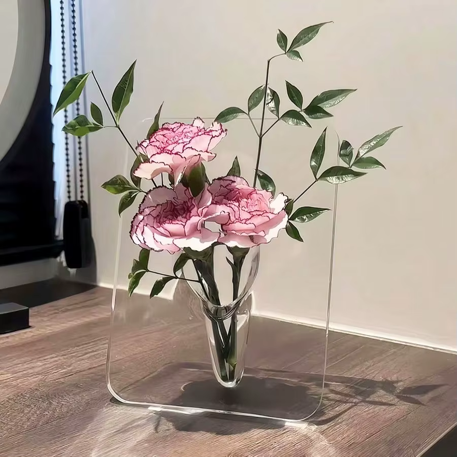 Vase à fleurs à cadre – Vase en acrylique transparent pour fleurs