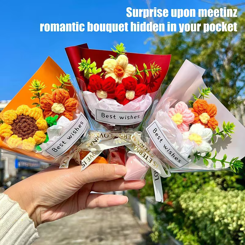 Mini bouquet de fleurs au crochet