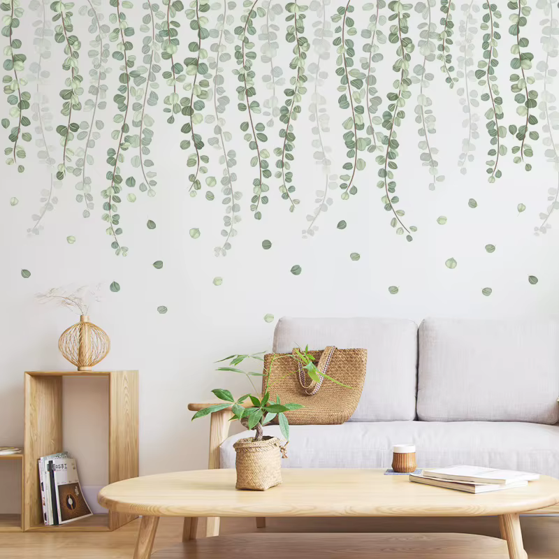 Autocollant mural nordique vignes vertes Nature pour salon chambre maison fleur fond décoration murale auto-adhésif