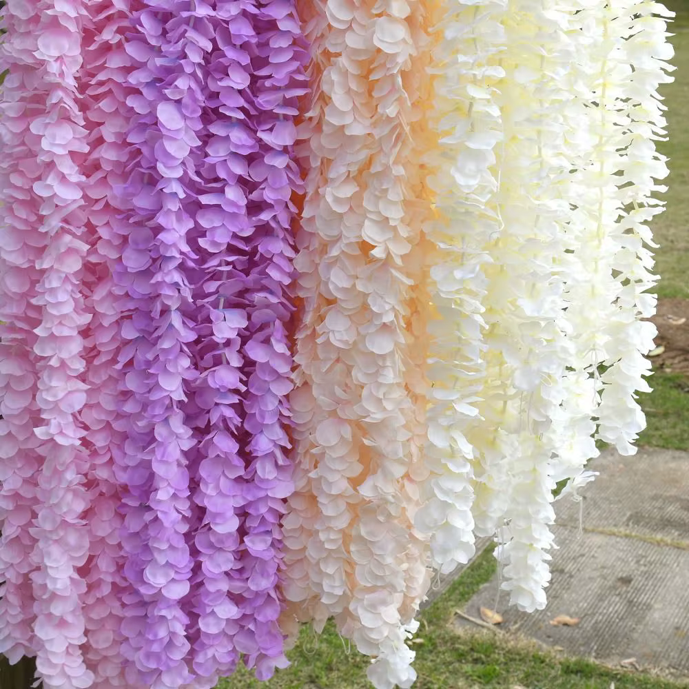 Guirlande de fleurs artificielles glycine pour décoration murale