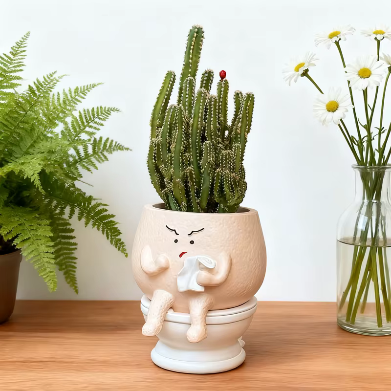 Pot de fleurs amusant en résine en forme de fantôme pour plantes succulentes avec porte-rouleau de papier toilette