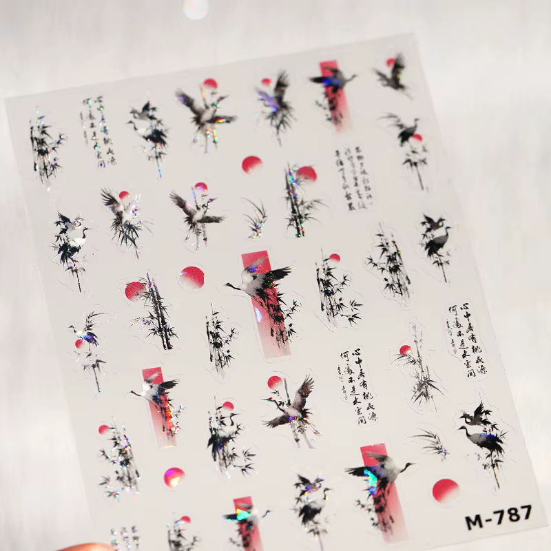 Fleur de pêcher pie branche oiseau bleu papillon rose fleurs pétale charmant 5D Nail Art autocollant adhésif doux manucure décalcomanie bricolage