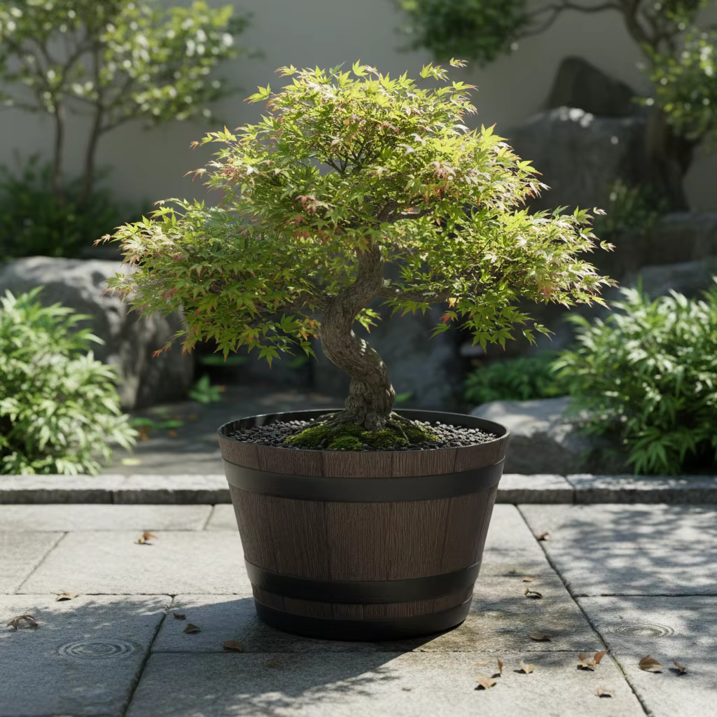 Grand pot de fleurs décoratif en résine en forme de baril en bois pour intérieur