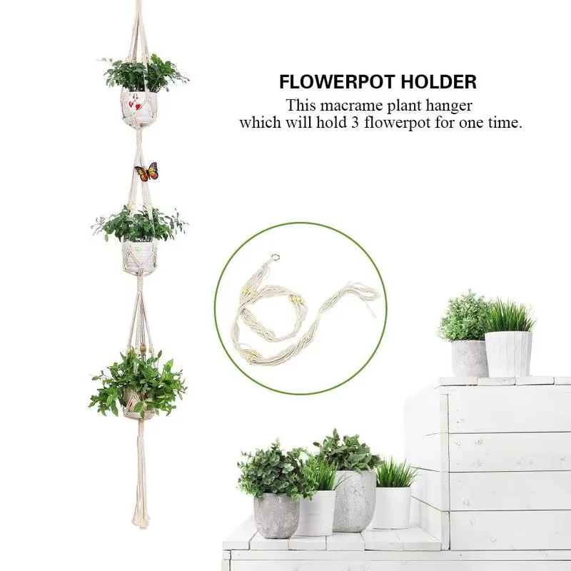Cintre mural en macramé pour plantes