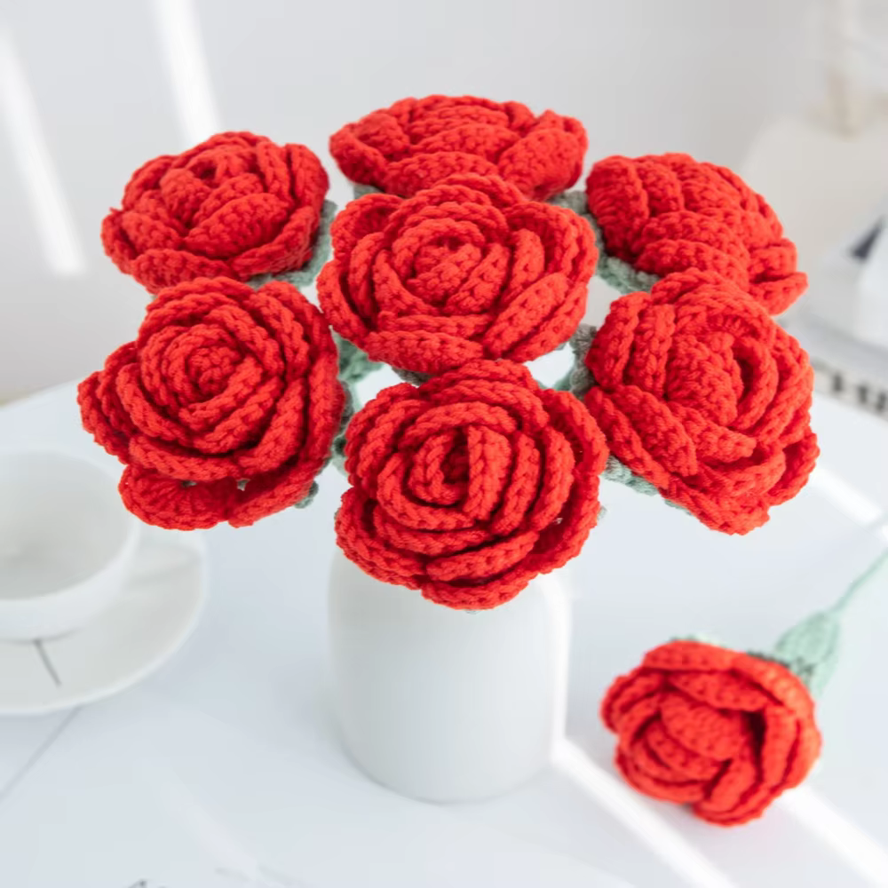 1/3 Pièces Fleurs Artificielles Roses au Crochet Faites à la Main Produits Finis pour Jardin Extérieur Mariage Bouquet de Mariée Fête à Domicile Cadeau DIY