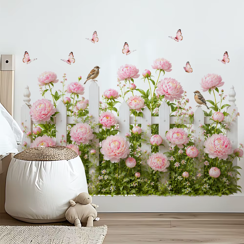 Papier peint mural floral 3D pivoine rose