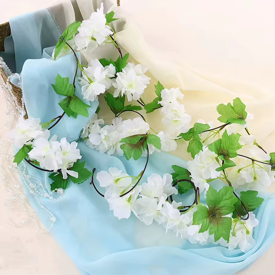 Fleurs artificielles 220Cm Cherry Blossom Vigne Jardinage Maison Chambre Décor De Table Accessoires De Mariage Ivy Garland Arch Intérieur Extérieur