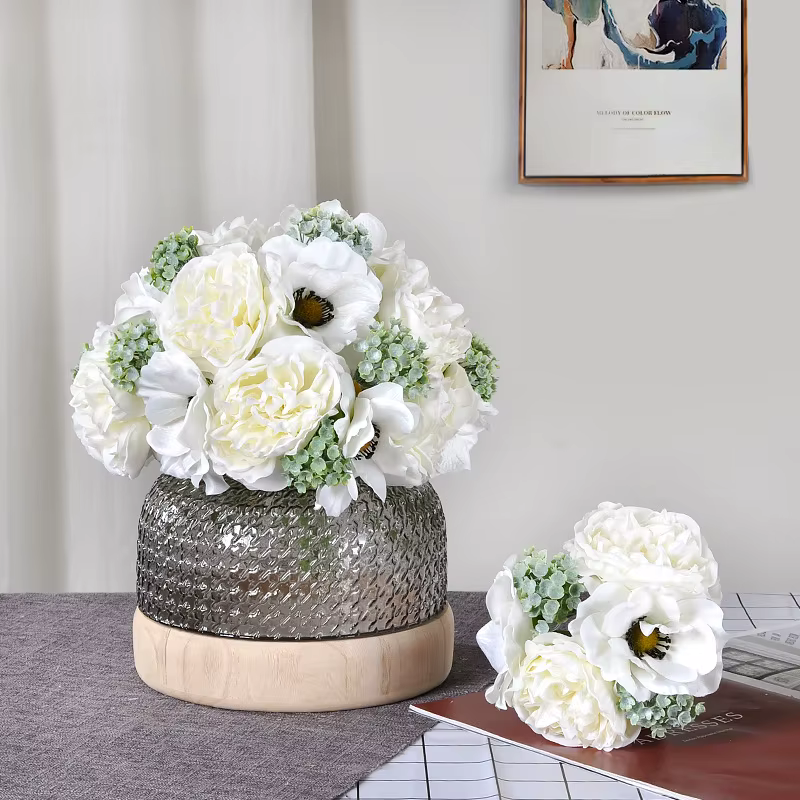 Bouquet d'anémone en soie bleue