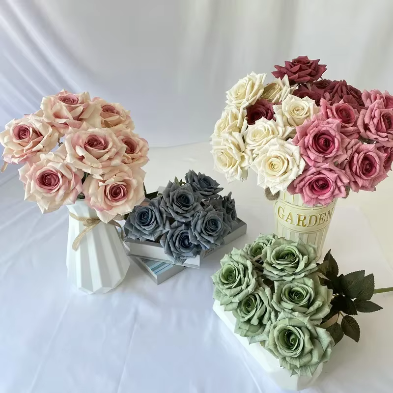 Fleurs artificielles en soie diamant Roses Bouquets maison chambre décoration Simulation fleur haricot couleur sable Rose Bouquet plante