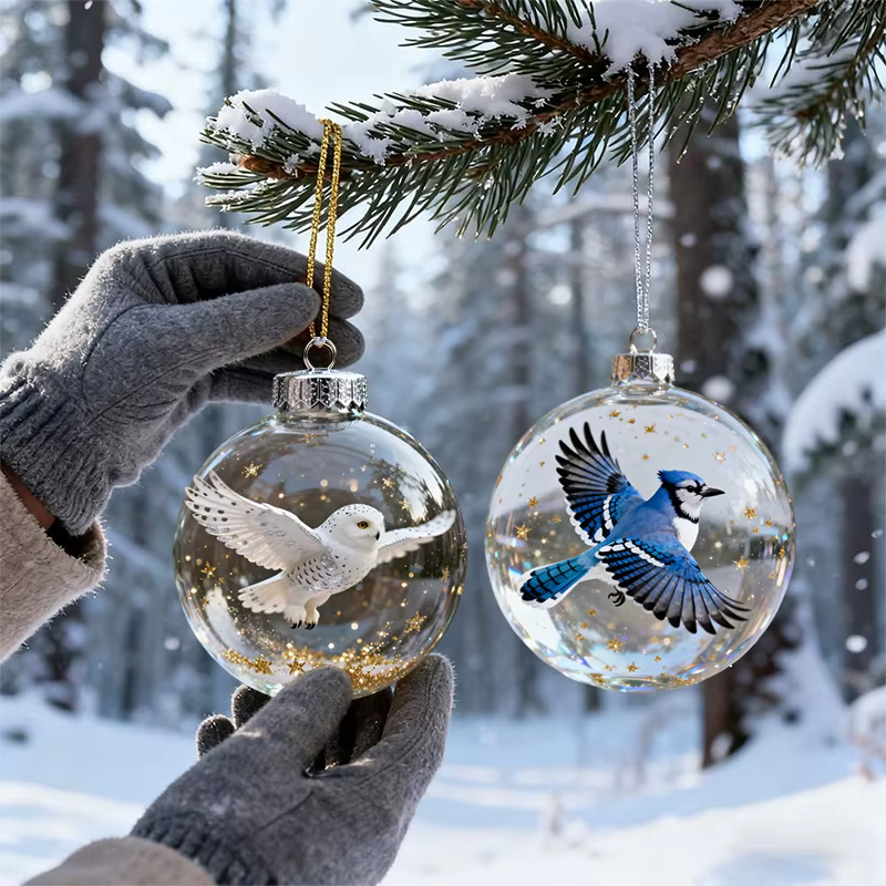Ornement de noël clair d'oiseaux de la nature