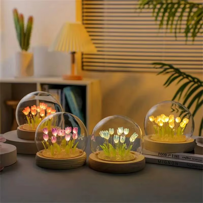 Tulipe artificielle fleur veilleuse ornements à la main bricolage chevets LED lampe de nuit chambre bureau décor
