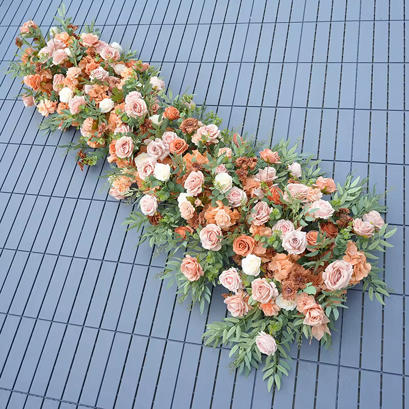 Rose marron Rose verdure fleur rangée décor arc cadre église mariage toile de fond Arrangement Floral en plein air événement scène accessoires H8787
