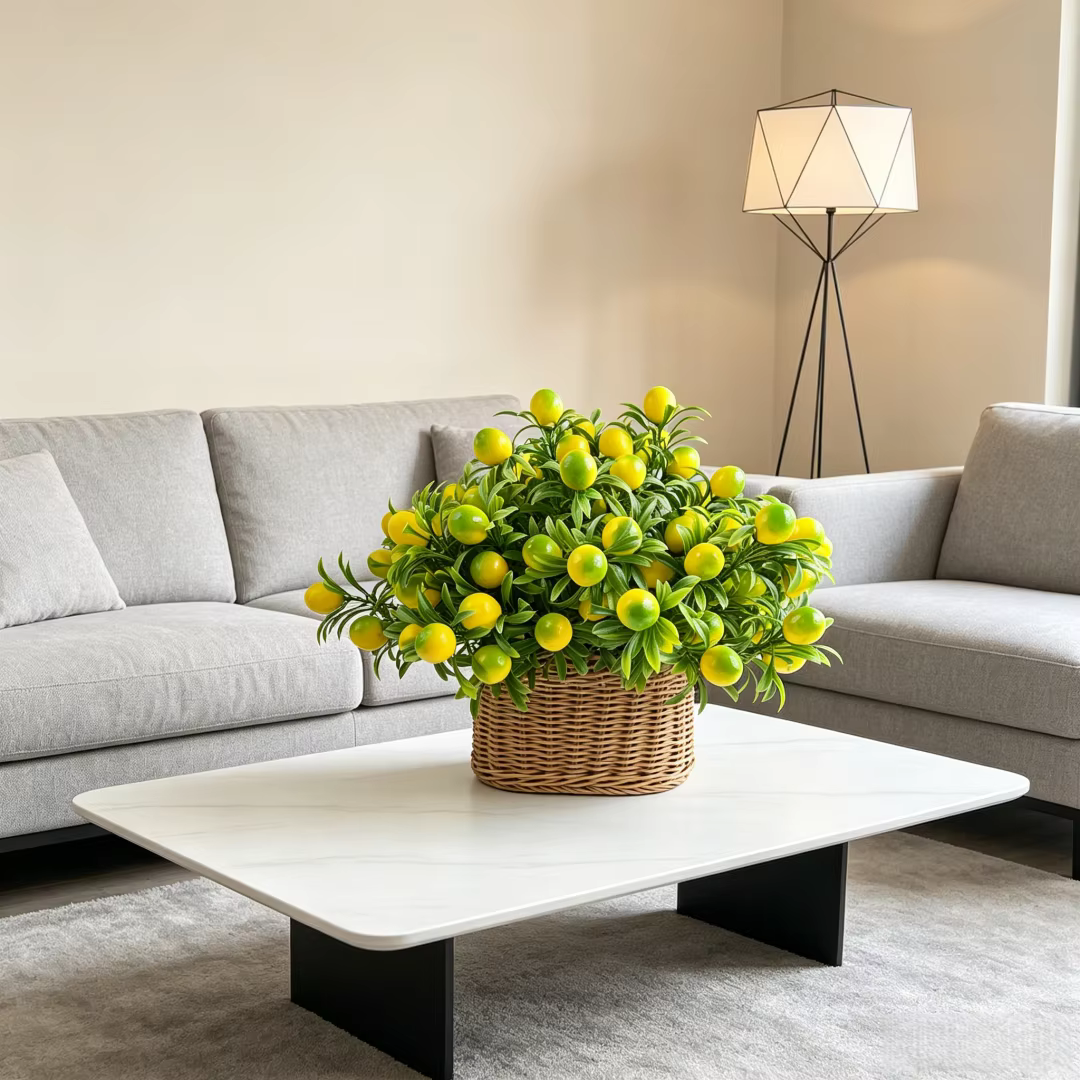 4 plantes artificielles de citron jaune pour la décoration intérieure et extérieure