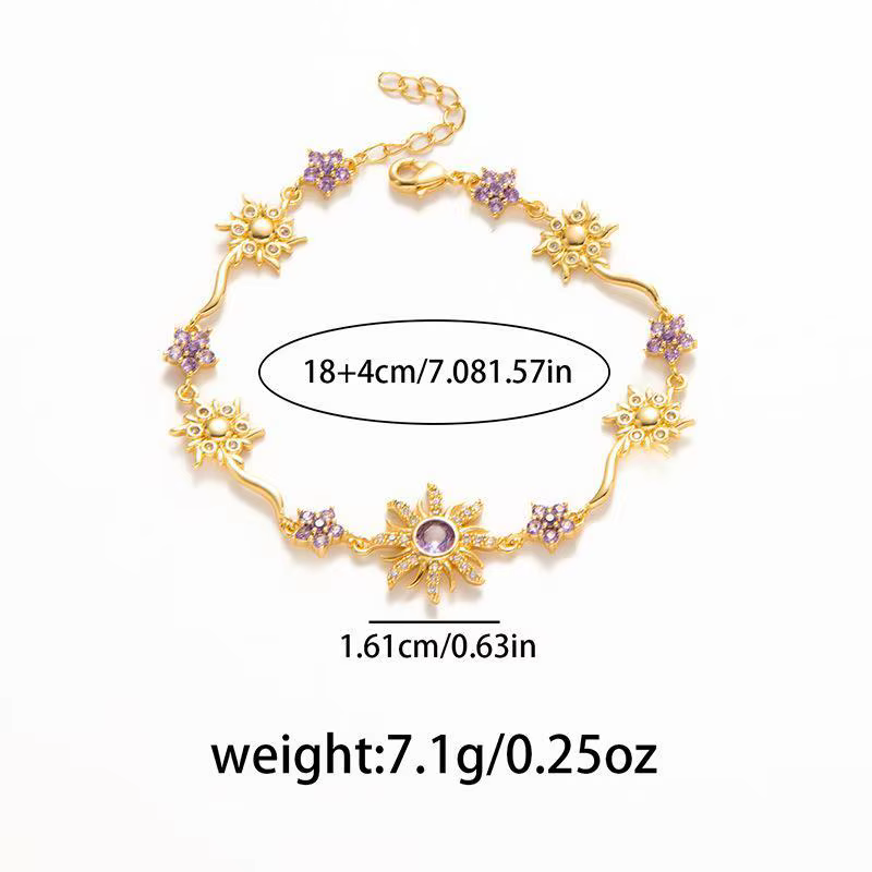 Bracelet de luxe Tournesol, élégant et tendance, avec chaîne en zircon cubique rose, cristal étincelant et strass brillant, pour mariage