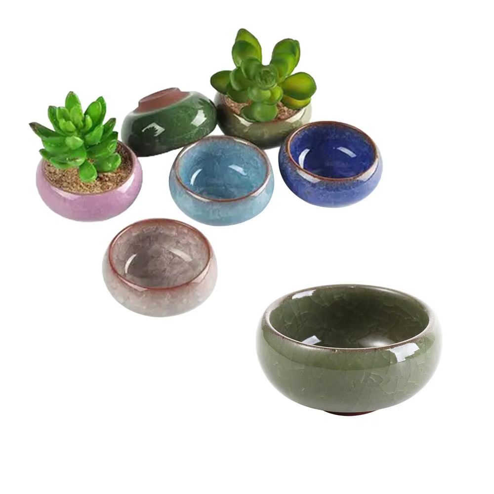 Pots de fleurs en céramique respirants effet glaçure craquelée