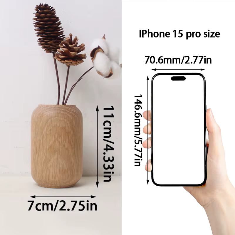 Mini vase à fleurs sèches en bois massif