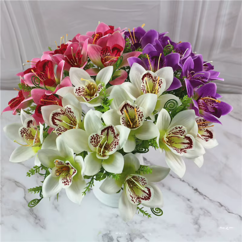 10 pièces/Bouquet fleur d'orchidée artificielle soie blanche fausse