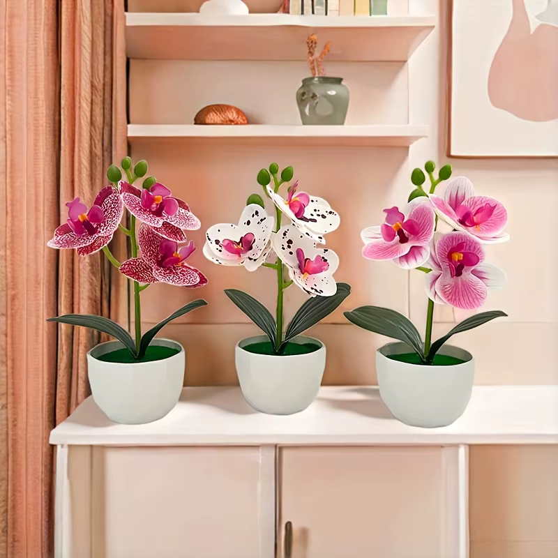3 orchidées Phalaenopsis artificielles avec pot