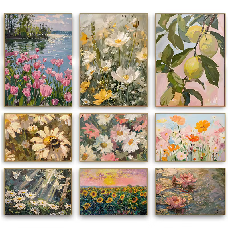 Printemps académie vent plante fleurs marguerites tulipe papillon abeilles rétro affiche impressions toile peintures mur Art photos décor à la maison