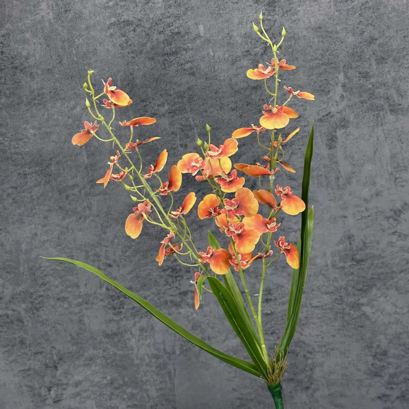 2pcs Bouquet de fleurs Oncidium artificielles Trois fourches Plante