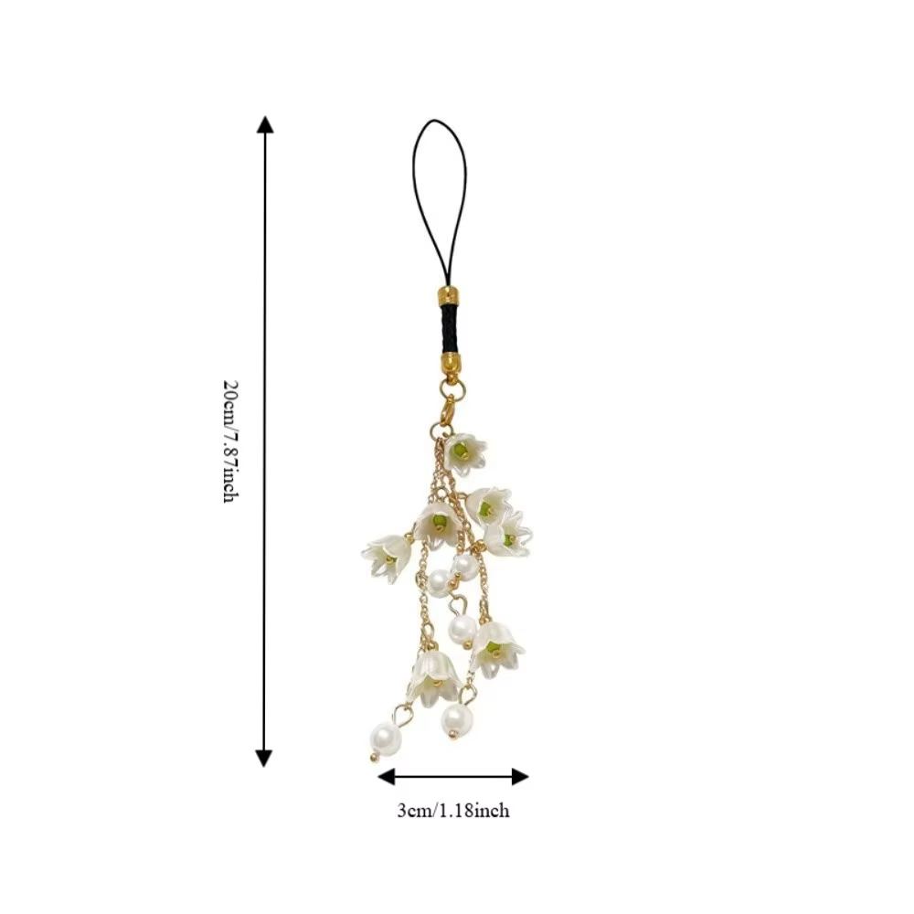 Porte-clés élégant avec grappe de fleurs, ornements, pompon de perles, pendentif fleur douce, décoration de clé