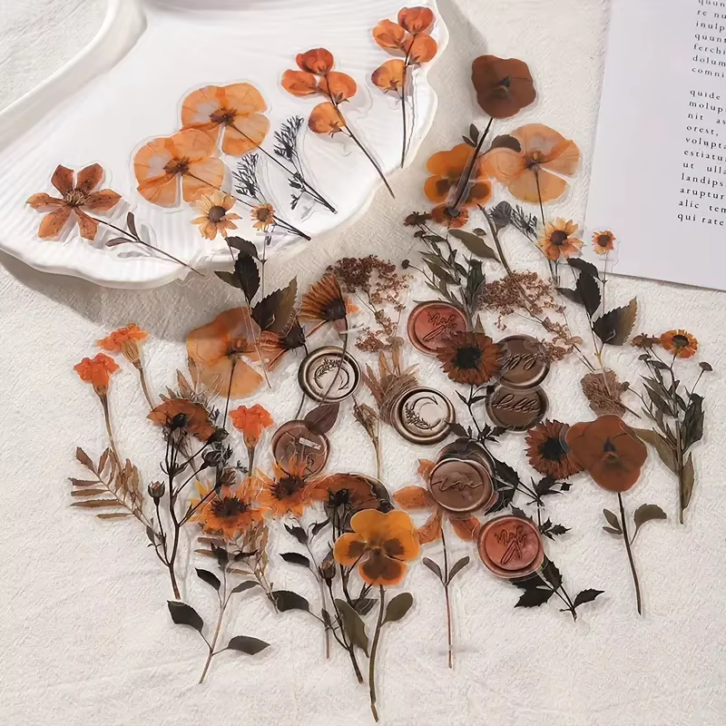 40 feuilles de fleurs séchées Collection série laque plante fleur séchée autocollants pour animaux de compagnie créatif bricolage Collage décor stationnaire