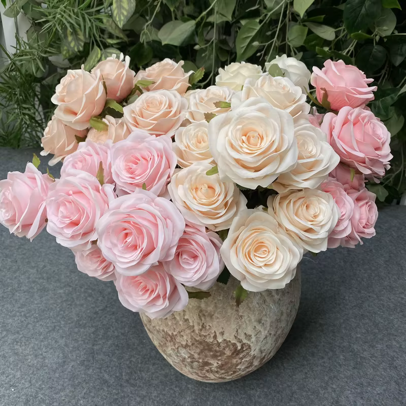 9 têtes camélia Rose fleur artificielle tenant des Bouquets scène de fête de mariage salle d'exposition décor à la maison faux cadeaux floraux 1 lot
