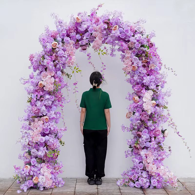 H8645 Rose violette fleur de cerisier décor d'arc de mariage Arrangement Floral signe