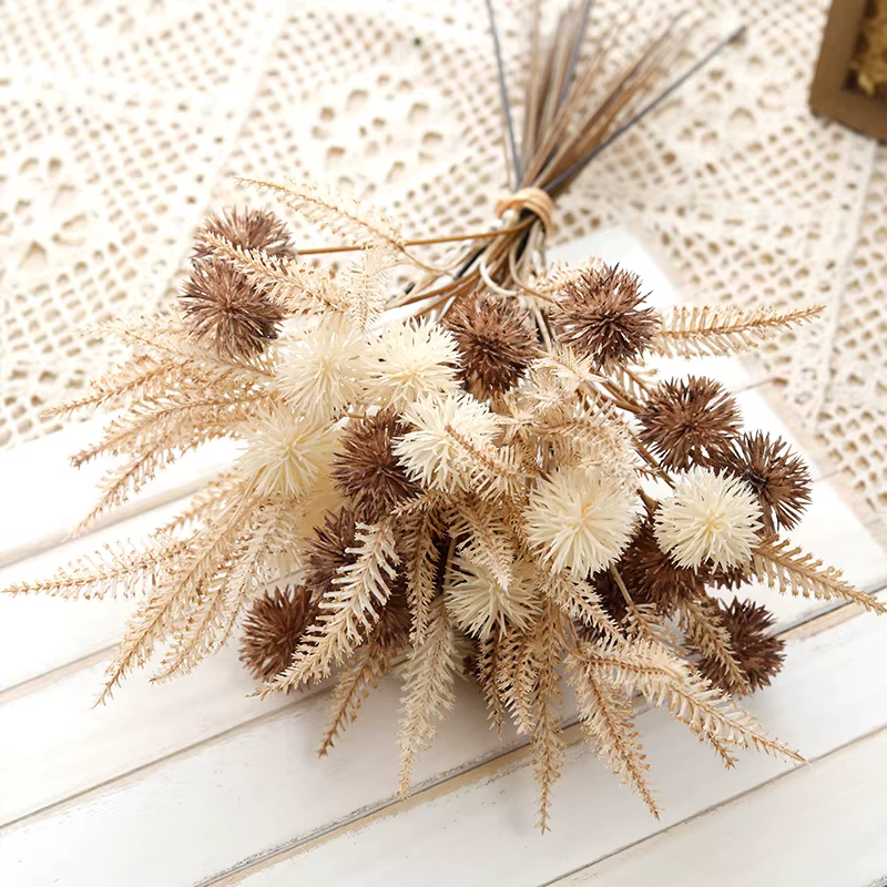 Kiku fleur artificielle boule de épineux fleurs en plastique marron pompon Mums fausse plante bricolage maison salle de mariage rétro lavande décoration