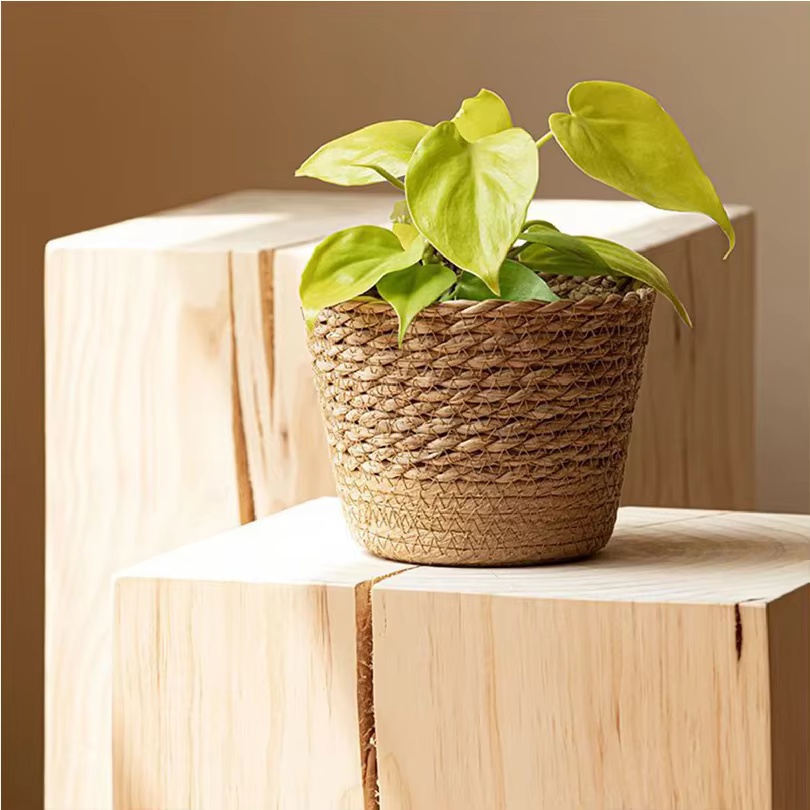 Panier de rangement en rotin tressé à la main pour plantes et fleurs