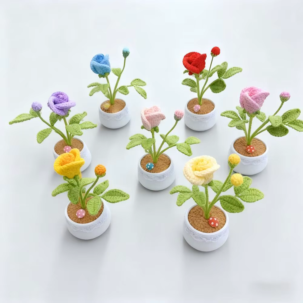 Petite Rose en Pot au Crochet faite à la main