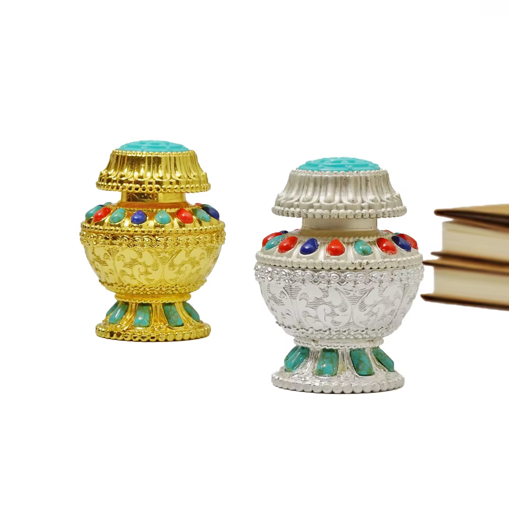 Vase de jardin zen de style tibétain en alliage et résine - Petite urne décorative pour espace de méditation/yoga