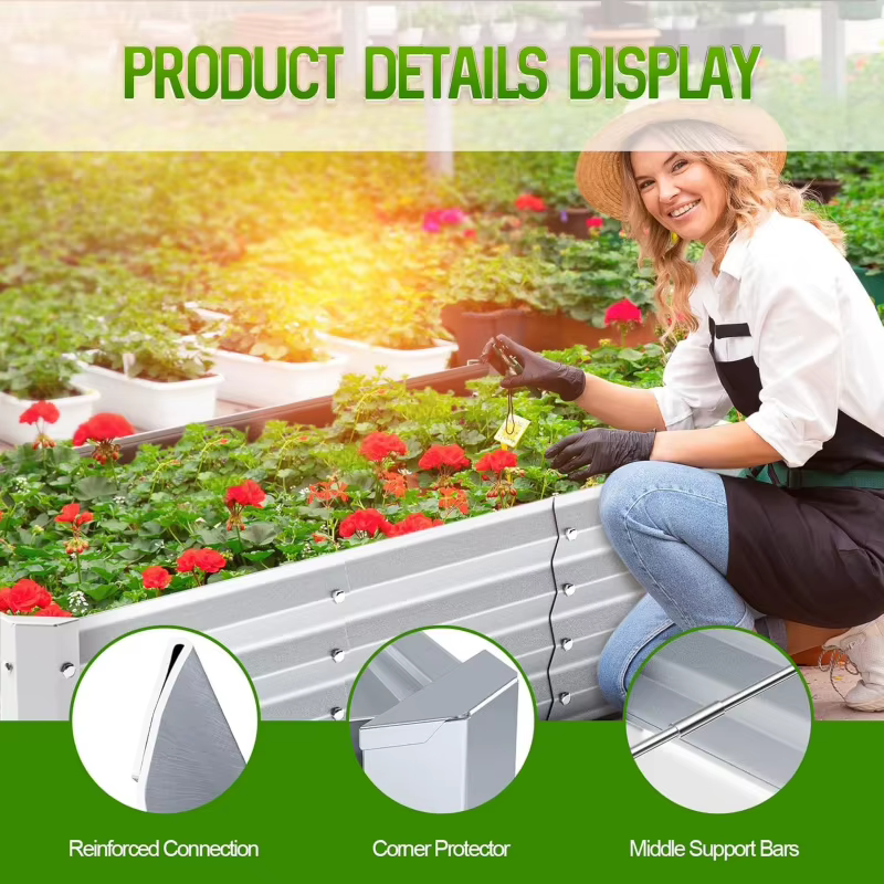 Kit de jardinière en acier galvanisé 4x2x1 pieds