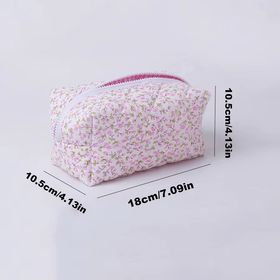 Organisateur de rangement, sac de maquillage matelassé bouffant à fleurs, pochette à cosmétiques imprimée de fleurs, grand sac à cosmétiques de voyage, accessoire de maquillage