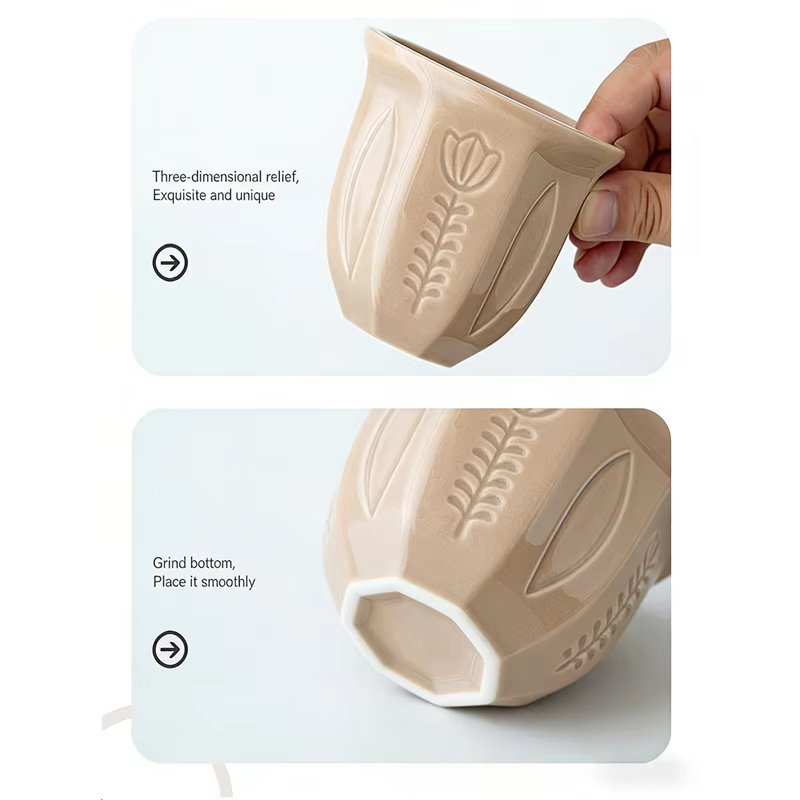 1 pièce Tasse en céramique style arabe à motif tulipe en relief 100/180/250 ml