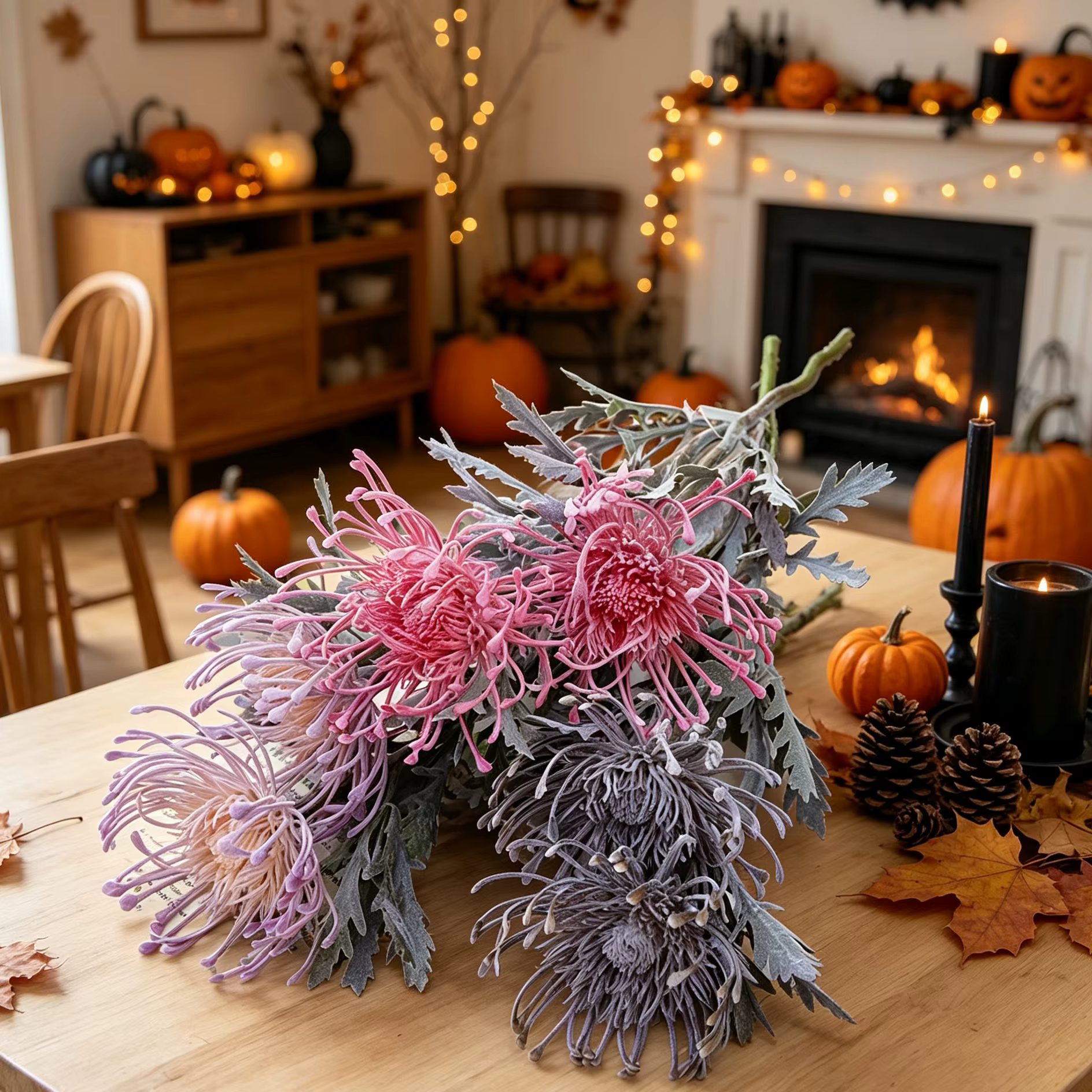 3 Pcs Fleurs Artificielles Branche Crabe Griffe Festival Vase Maison Salle De Mariage Automne Halloween Decora Faux Plantes Jardin Accessoire