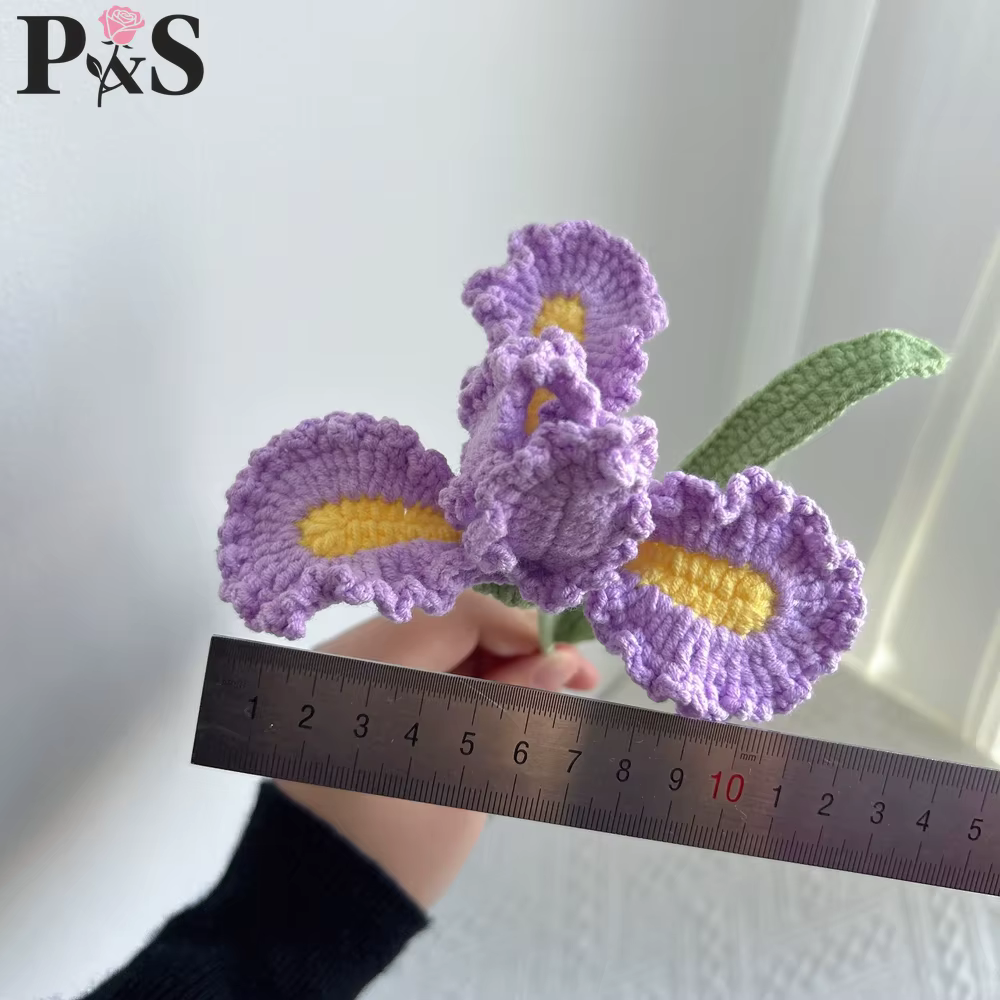 Iris Crochet fleurs fait à la main rose violet bleu tricoté fini
