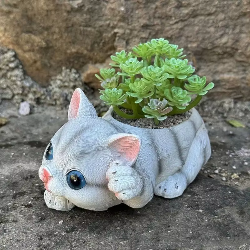 Pot fleur en forme félin mignon